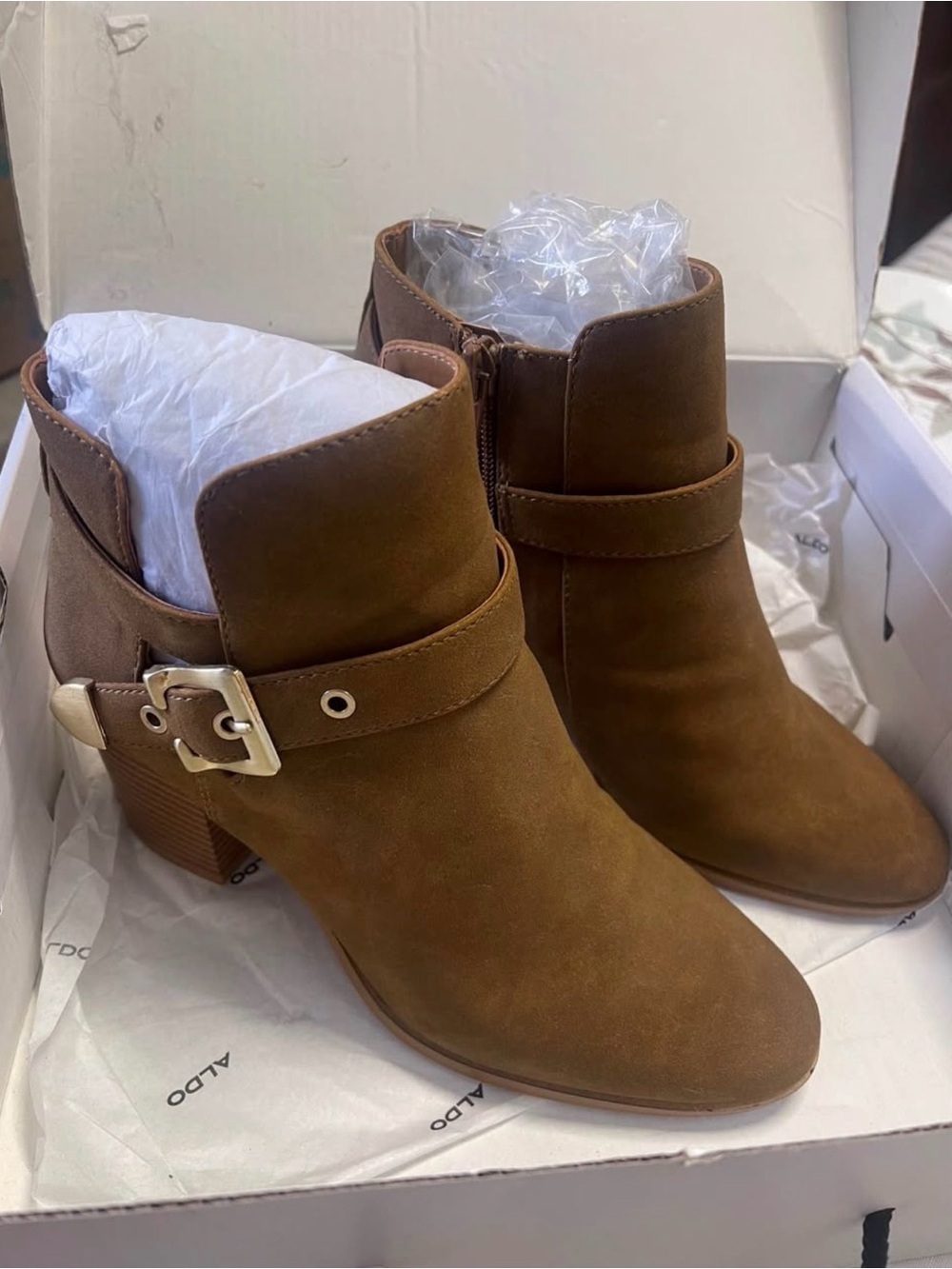 Aldo Brown Suede Ankle Booties with Buckle